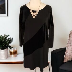 Chico’s Pierre Black Tunic Asymmetrical Pieced Panels Size 1 Reg M 8/10 NWT